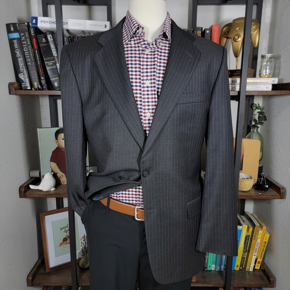 Hickey Freeman Men's Suit Jacket MDL L347 Two Button Gray Striped Wool Size 42R